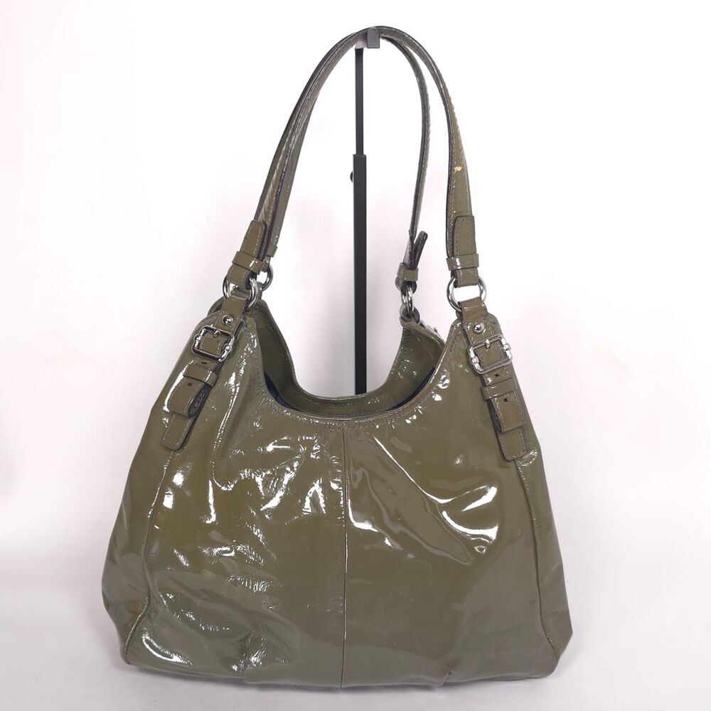 COACH Madison Patent Maggie Glossy Dark Grey Leather Satchel Bag Shoulder Purse‎ - Picture 3 of 16